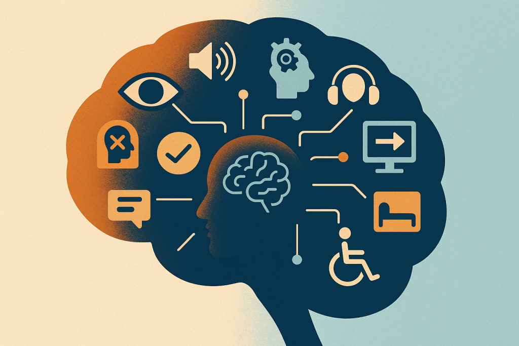 A brain with multiple symbols representing differences within a brain disability.