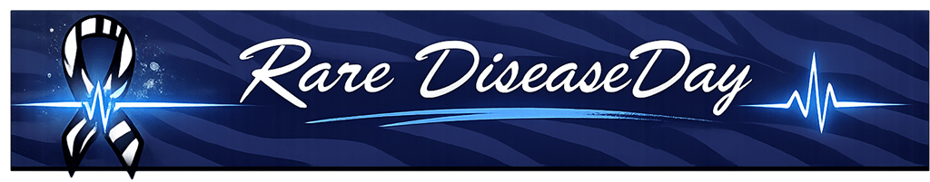 Text rare disease day and a ribbon and a heart beat