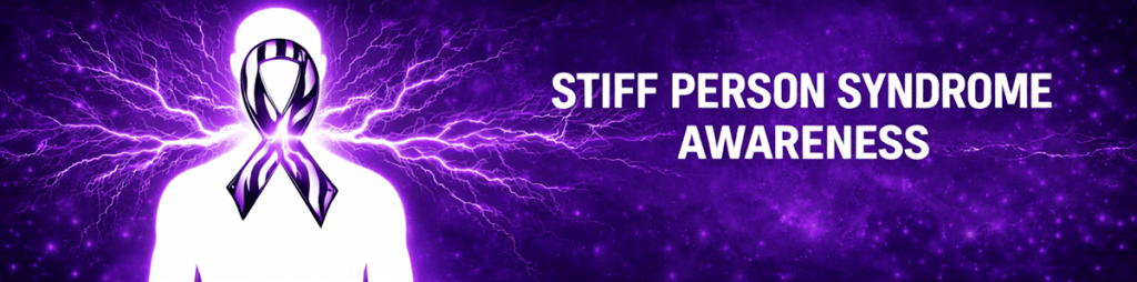 Stiff person syndrome awareness with a image of a person and ribbon
